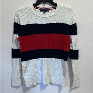 Tommy Hilfiger Women's Cable Knit Sweater - Red, Blue, White Size L